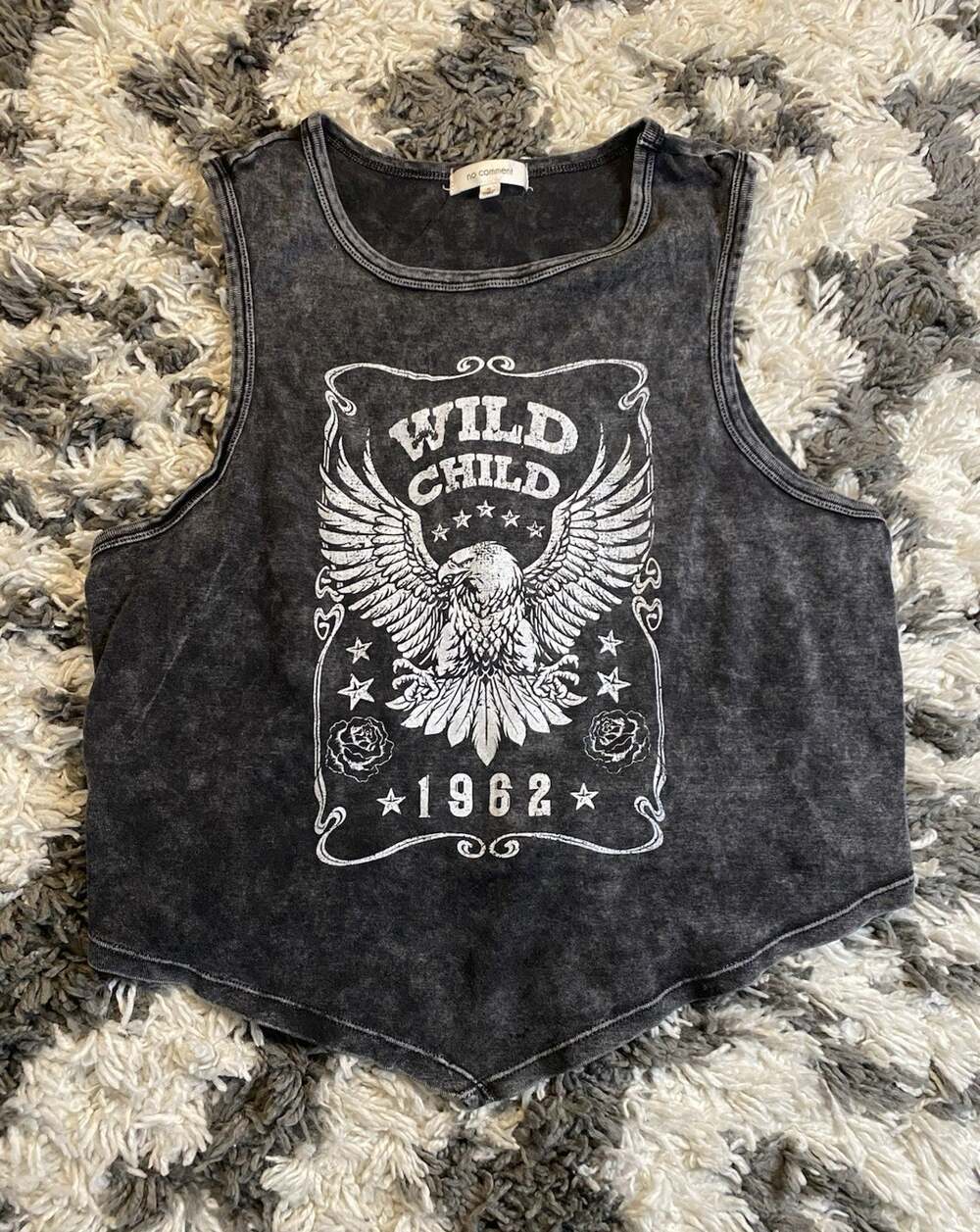 No Comment Women's Black Gray Graphic Tie Back Sleeveless Crew Neck Tank XL